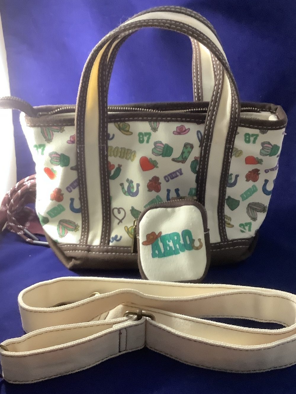 Aero Rodeo Cowgirl Canvas Tote Bag with Brown Trim - Picture 3 of 3